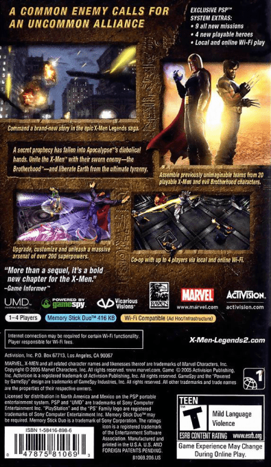 X-Men Legends II : L'Avènement D'Apocalypse - Dos