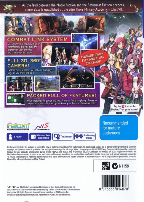 Legend of Heroes : Trails of Cold Steel dos