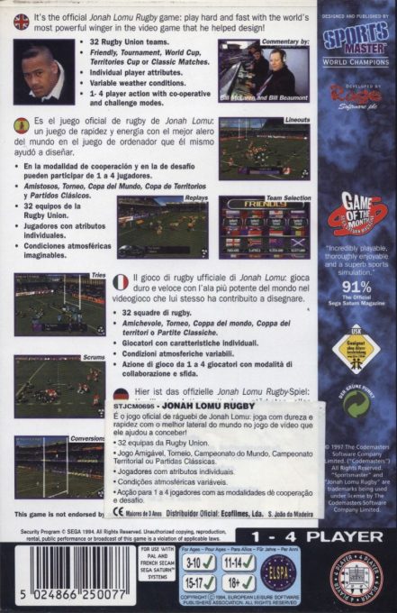 Jonah Lomu Rugby - Dos