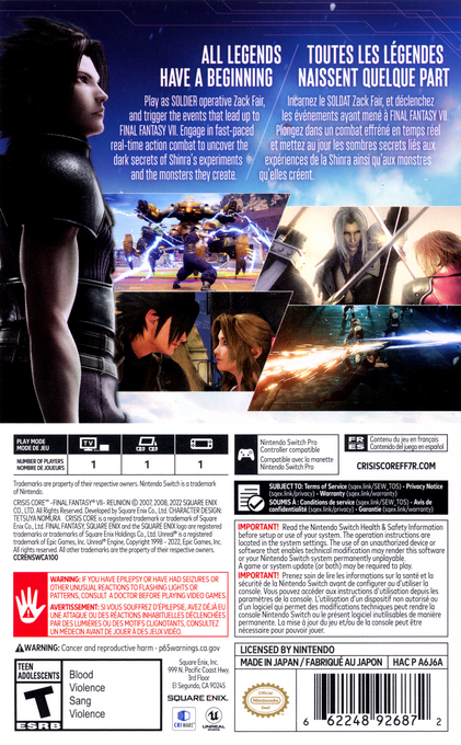 Crisis Core : Final Fantasy VII Reunion - Dos