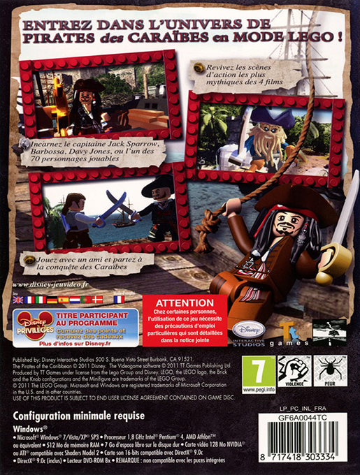 LEGO Pirates des Caraïbes : Le Jeu Vidéo - Dos