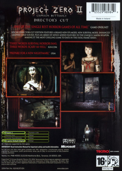 Fatal Frame II : Crimson Butterfly - Director's Cut - Dos